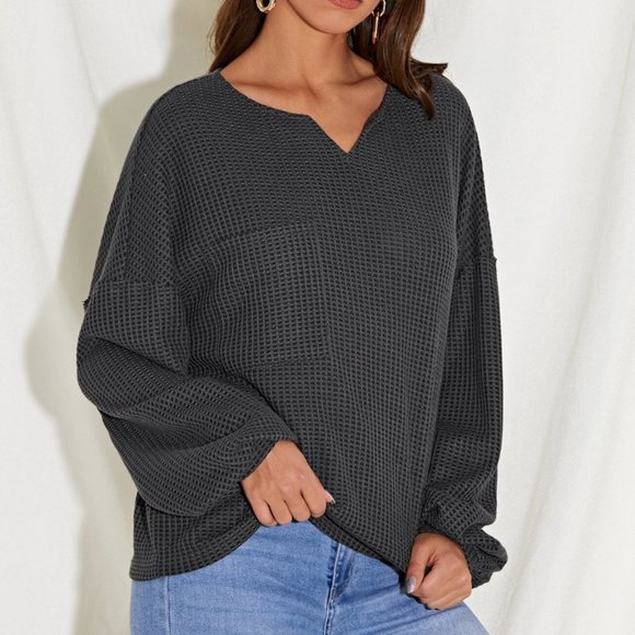 Comfy Waffle Knit Tee with Pocket - Picture 3 of 6